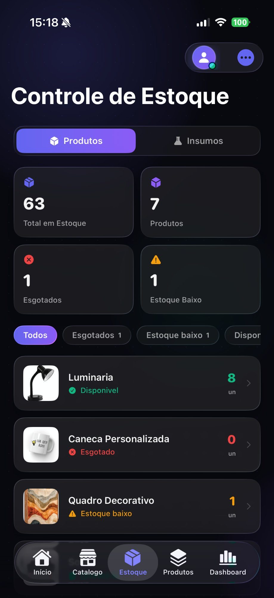 Visão de estoque