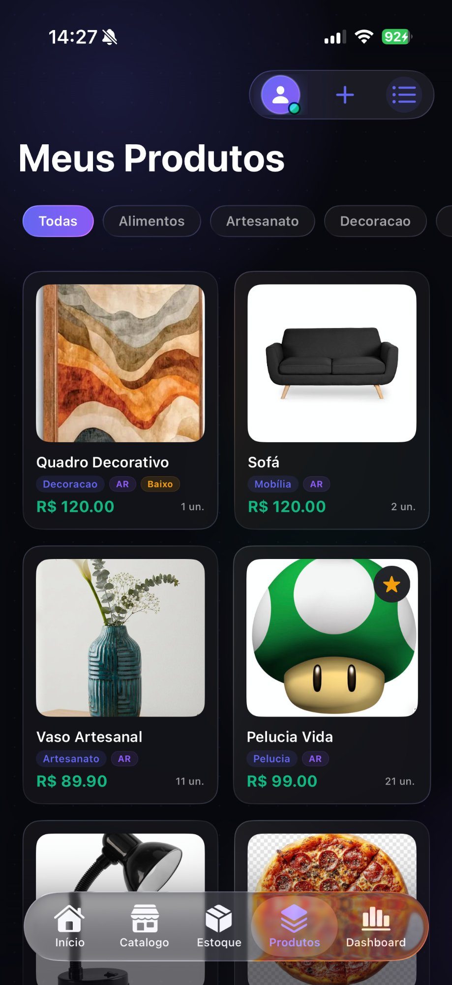 Listagem de produtos